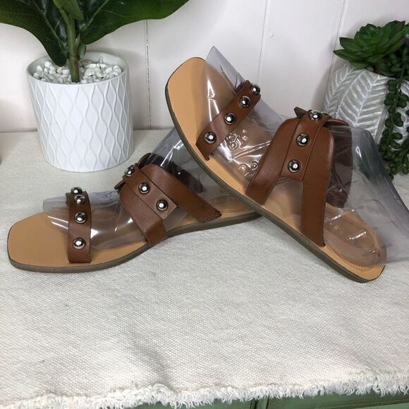 Marc Fisher Womens Burlina Studded Slip-On Flat Slide Sandals Brown Size 8 - Picture 4 of 5